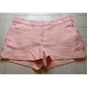 J CREW-WOMEN SCALLOP POCKET SHORTS-POLKA DOTS-SIZE:4. Cream W/ Coral‎ Pink Dots.